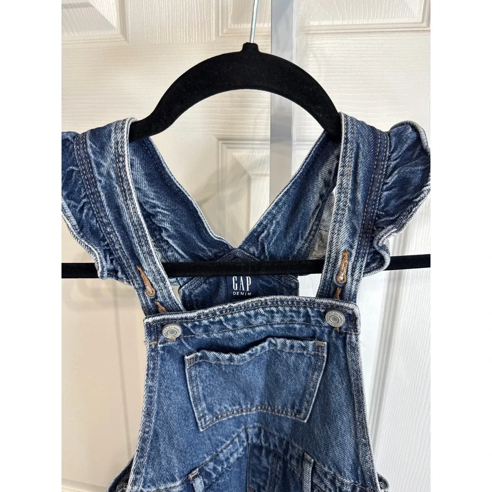 Gap‎ Denim Girls Blue Jean Overalls Size 4 Wide Leg Adjustable Ruffled Straps